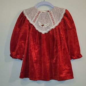Vintage Red Velvet Dress with Lace Collar LOT G